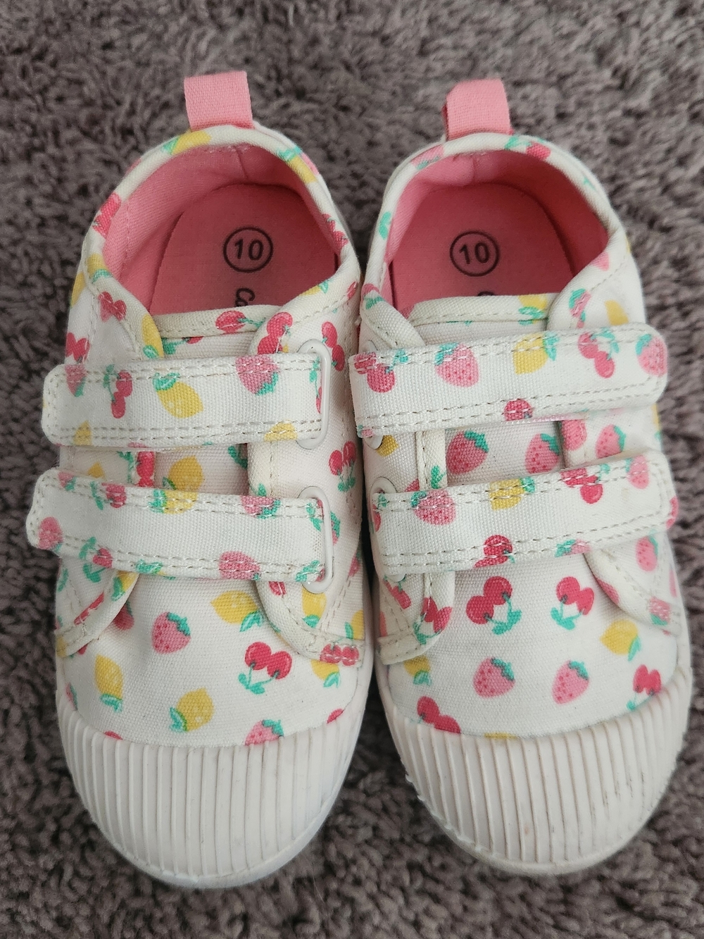 Kids White Strawberry Print Sneakers with Pink Accents Size 10 Toddler
